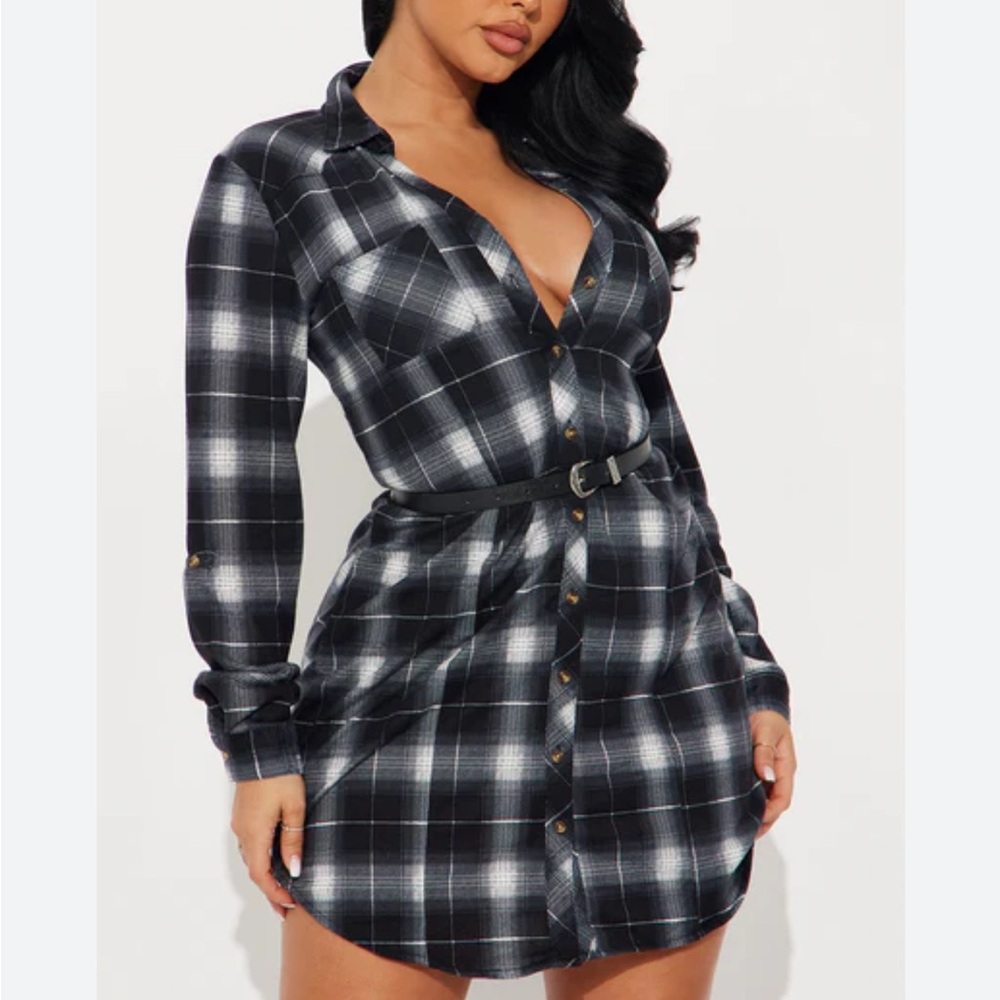 Fashion Nova city girl belted mini dress plaid flannel shirt dress size xs